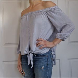 Silky Shoulderless Top w/ Front Tie